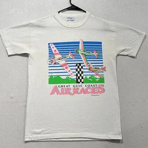 Vintage 80s Airplane Race Shirt Medium White Mens Gulf Coast Stunt Aviation Rad! - Picture 1 of 7