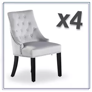 WINDSOR Tufted Stud Velvet Dining Accent Chair Victoria Door Knocker | SET OF 4 - Picture 1 of 11