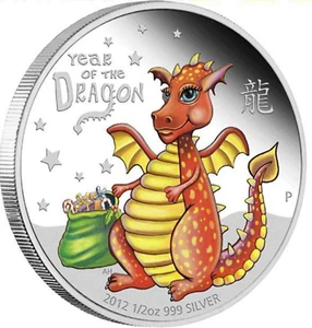Dragón bebé lunar 50 centavos Tuvalu 1/2 oz plata 2012 PP - Imagen 1 de 3