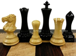 4 Queens Black & Natural Empire Modern Staunton Wood Chess Men Set - NO BOARD - Picture 1 of 4