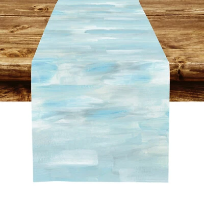 Vintage Textured Blue Abstract Table Runner for Indoor Outdoor Home Party Decor - Image 1 of 4