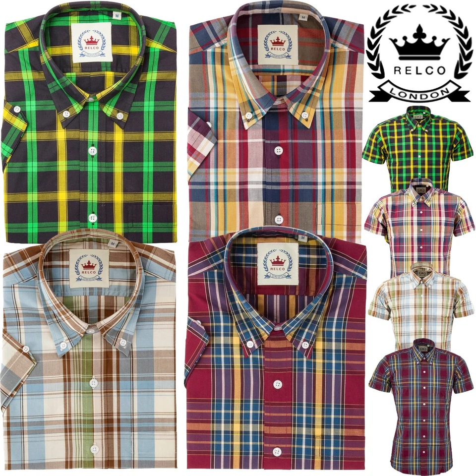 Camisa Relco Para Hombres Algodón Cuadros Manga Corta Con Botones Primavera Summ Nueva Gama '25 Foto 1 de 1