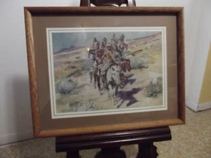 Return of the Warriors by Charles Marion Russell signed walnut frame 15x19 in - Picture 1 of 4