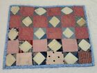 Antique Vintage Table Topper, Doll Quilt, Sm. Squares & Triangles, Early Calicos