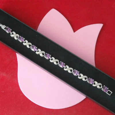  Hermosa pulsera de moda con amatista enchapada en oro blanco 18K gp 16Gr 7"5 de largo Foto 1 de 4