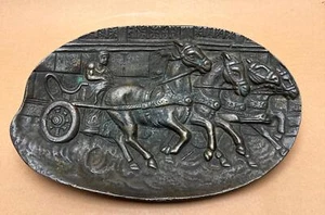 Vintage Italian Bronze Chariot Ashtray Early 1900s Roman Horse Coin Dish - Picture 1 of 5