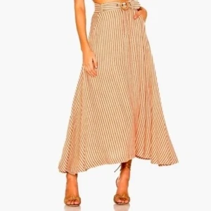 Free People Casablanca Leinen gestreift Midi Rock Gürtel Taschen Urlaub Größe 2 - Bild 1 von 13
