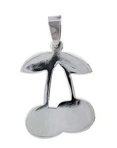 New 925 Sterling Silver Double Cherry High Polished Pendant Necklace 33x20 mm - Picture 1 of 2