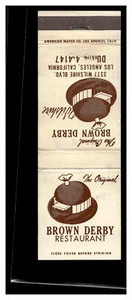 Brown Derby Restaurant Landmark Matchbook - Picture 1 of 2
