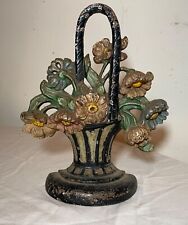 antique original Hubley cast iron flower basket bouquet heavy figural doorstop