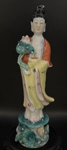 Vintage Quan Yin Sculpture in Chinese Porcelain Painted Spiritual Figure 8.5” - Picture 1 of 8