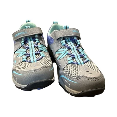 Merrell Girls Trail Chaser 灰色 Multi 1M 蓝绿色紫色运动鞋,远足鞋 — 第 1/4 张图片