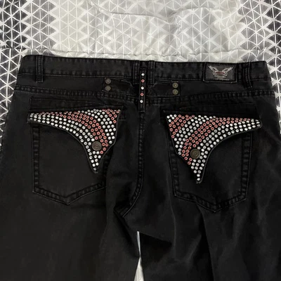 Pantalones de mezclilla Robin’s Jean para hombre 42x34 negros rojos con tachuelas bolsillo pierna recta hechos en EE. UU. Foto 1 de 4