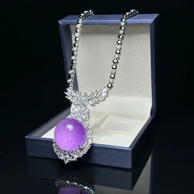 Lavender Gemstone Pendant Necklace with Diamond Halo Leaf Design Sterling Silver - Image 1 of 4