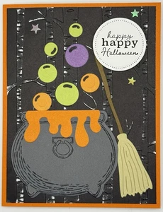 Stampin' Up! Cauldron and Broom Halloween Card w/Envelope, Embossed, Die Cuts - Picture 1 of 6