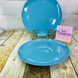 Ikea of Sweden 12011 FARGRIK TURQUOISE Solid Round Stoneware Dinner Plates Set 2 - Picture 1 of 7
