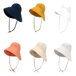 Kid Boy Girl Wide Brim Cotton Bucket Hat Sun Protection Beach Summer Travel Cap - Picture 1 of 17