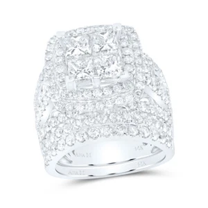 14k White Gold Womens Princess Diamond Bridal Engagement Ring Band Set 4-1/2 ctw - Picture 1 of 4