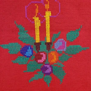 VTG Handmade Needlepoint Christmas Table Runner Hot Plate Protector Decor Red - Picture 1 of 12
