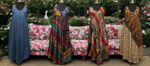 Indian 5 Pcs of Vintage Recycle Sari Silk Maxi Beach Sundress Boho Gypsy Dress - Picture 1 of 4