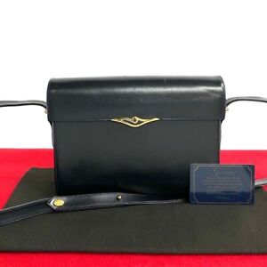 Cartier Vintage Shoulder Bag 2way Sapphire Line Leather Navy Used JP Authentic