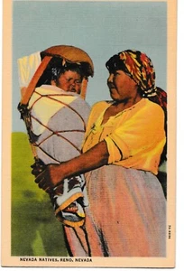 BABY on CRADLEBOARD Mother and Child Nevada Natives Reno NV Postcard Linen 1941 - Picture 1 of 2