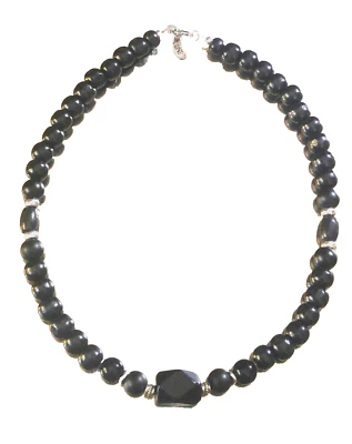 Collar de cuentas para hombre de ónix negro, madera, piedras de protección de shungita vendedor de EE. UU. Foto 1 de 4