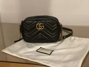 Gucci GG Black Mini Marmont Matelassé Chevron Leather Shoulder Bag - Picture 1 of 6