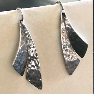 *Vintage Hammered Sterling Silver Modernist Earrings by Morning Flower Gorgeous - Picture 1 of 5