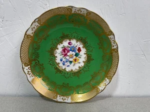 Staffordshire Fine Bone China England Untertasse grün gold Blumen Mitte 5,5" - Bild 1 von 2