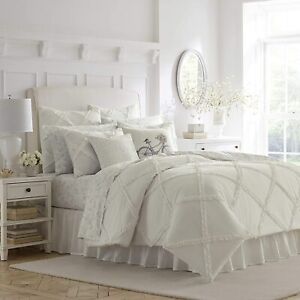 Laura Ashley Maeve Ruffle 4 PIECE Comforter Set, White Full