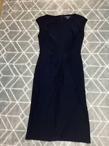 Lauren Ralph Lauren A-Line Midi Dress Womens Size 2 UK 6 Navy Blue Evening Dress - Picture 1 of 6