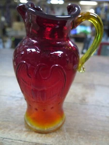 Vintage Kanawha Glass Amberina Eagle Mini Pitcher Red yellow EAGLE - Picture 1 of 9