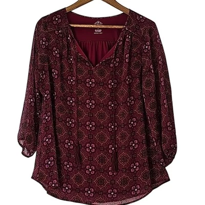 Blusa para mujer talla L granate de hadas forrada transparente BOHO borla uso profesional St Johns Bay Foto 1 de 4