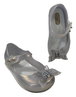 Mini Zapatos Melissa Mariposa Mary Jane Niñas 8 Plateados Brillantes Peep Toe Elegantes Foto 1 de 4