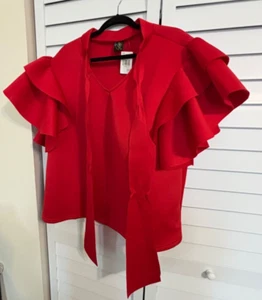 NWT Women 2XL Red V Neck Short ruffle Sleeve - Picture 1 of 7