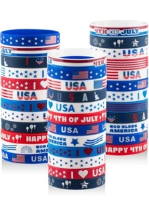 36pcs 4th of July Bracelets USA American Flag Silicone Wristbands B4 - Picture 1 of 5