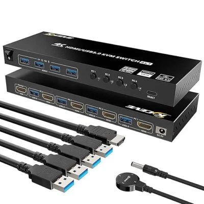 KVM HDMI Umschalter, 4 Computer USB 3.0 KVM Switch unterstützt 4K @ 60Hz - Bild 1 von 3