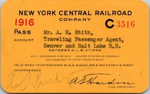 1916 New York Central R.R. Employee Pass Smith - Picture 1 of 2
