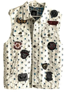 Gilet Imperous uomo grande bianco denim toppe invecchiato biker moto punk grunge - Foto 1 di 18