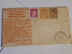 Franklin D Roosevelt Memorial Stamp Issue Envelope 3 Stamps 1945 - Bild 1 von 8