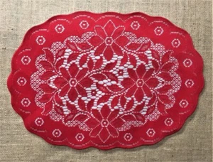 Regency Lace Place Mats 14" x 19" Red over Silver Metallic Dining Room - Picture 1 of 5