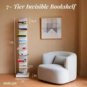 7-Tier Invisible Bookshelf Vertical Spine Book Tower Storage Standing Shelf Unit - Picture 1 of 14