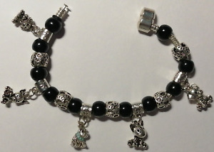 European Style Silver DOG / PUPPY Bracelet with 5 Silver and Enamel Charms