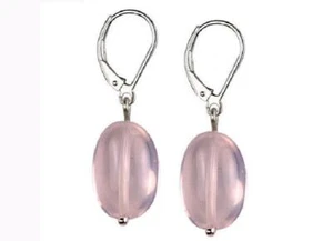 Cuarzo Rosa Ovalado Gota Plata de Ley 16x11 MM Earrings - Imagen 1 de 1