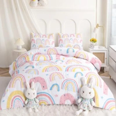  Rainbow Comforter Set Pink and Yellow Rainbow Star Girls Full Pink Rainbow - Image 1 of 4