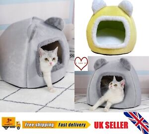 Pet Cat Kitten Dog Beds Igloo Fleece Bed Pyramid Cozy Washable Warm House Cave