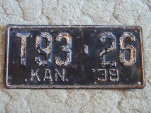 ANTIKES 1938 KANSAS NUMMERNSCHILD/SCHILD #T93-26 - Bild 1 von 2
