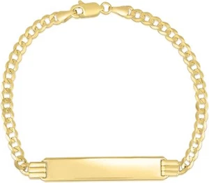 Floreo 10k Yellow Gold 4mm Solid Curb Personalized Engraved Name Bar ID Bracelet - Picture 1 of 5