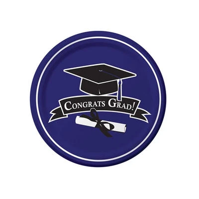Congrats Grad Dinner Plates, 16 - 9" Graduation Tableware, Purple School Color - Image 1 of 2